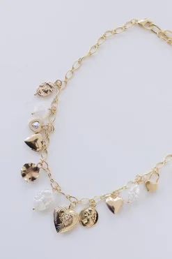 Cheyanne Heart Charm Pearl Pendant Necklace Gold