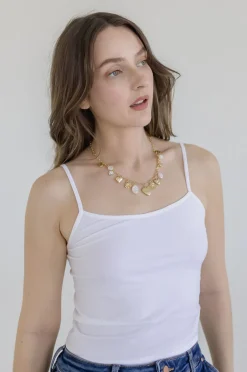 Cheyanne Heart Charm Pearl Pendant Necklace Gold