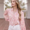 Christina Long Sleeve Button Down Floral Print Top Pink