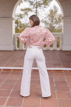 Christina Long Sleeve Button Down Floral Print Top Pink