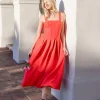 Christine Sleeveless Linen Midi Dress Red