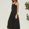 Christine Sleeveless Linen Midi Dress Black