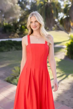Christine Sleeveless Linen Midi Dress Red