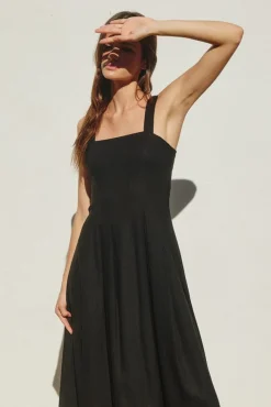 Christine Sleeveless Linen Midi Dress Black