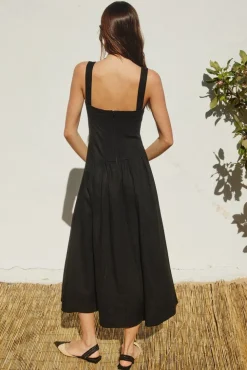 Christine Sleeveless Linen Midi Dress Black