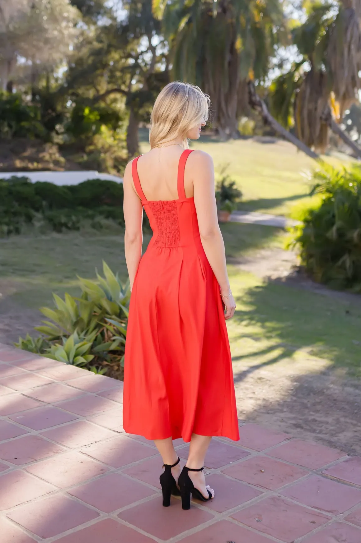 Christine Sleeveless Linen Midi Dress Red
