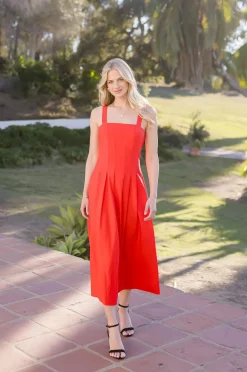 Christine Sleeveless Linen Midi Dress Red