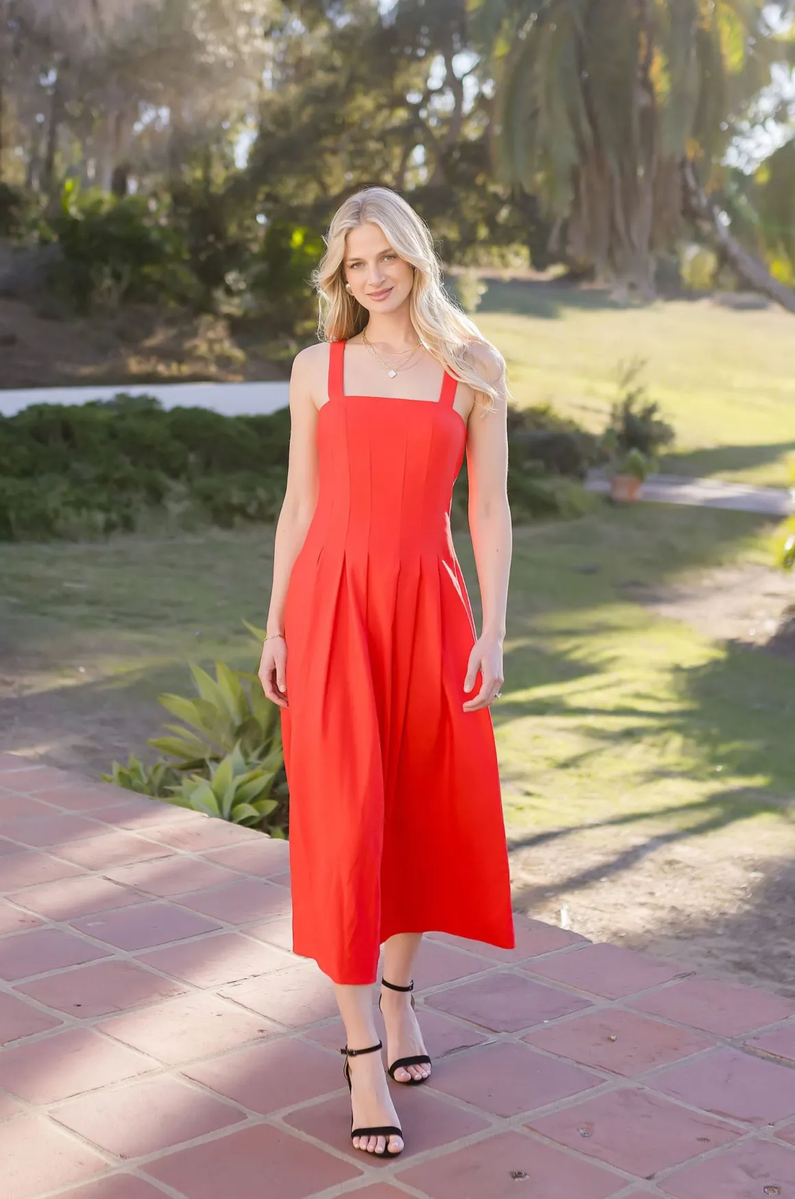 Christine Sleeveless Linen Midi Dress Red