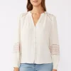 Claire Long Sleeve Embroidered Button Down Top Taupe