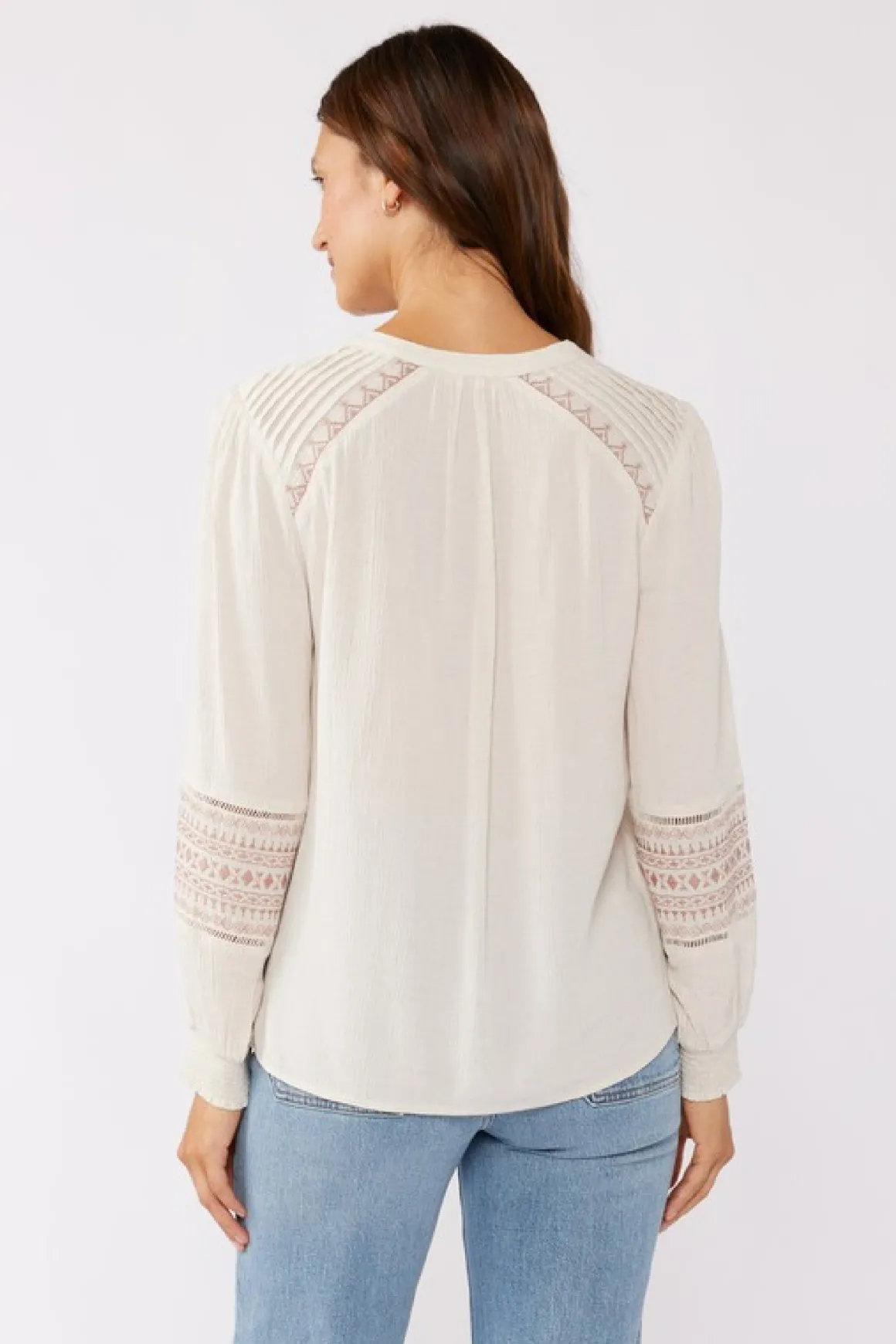 Claire Long Sleeve Embroidered Button Down Top Taupe