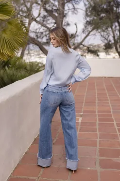 Colleen Long Sleeve Button Down Satin Top Blue