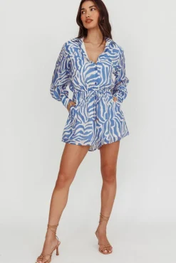 Collins Long Sleeve Mosaic Print Romper Blue