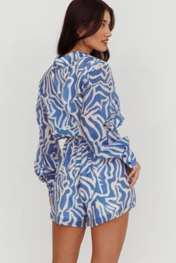 Collins Long Sleeve Mosaic Print Romper Blue