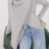 Dallas Long Sleeve Cowl Neck Fringe Cardigan Grey