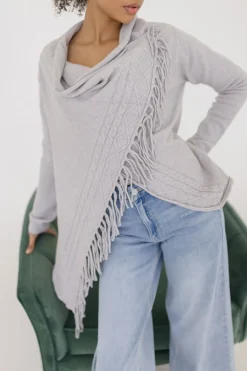 Dallas Long Sleeve Cowl Neck Fringe Cardigan Grey