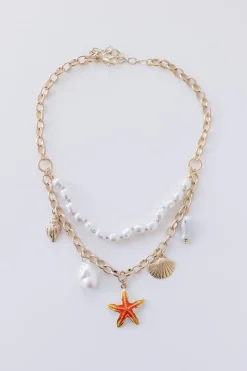 Dana Layered Pearl Seashell Necklace Gold