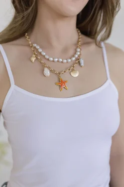 Dana Layered Pearl Seashell Necklace Gold