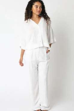 Danica High Waist Woven Wide Leg Pants White