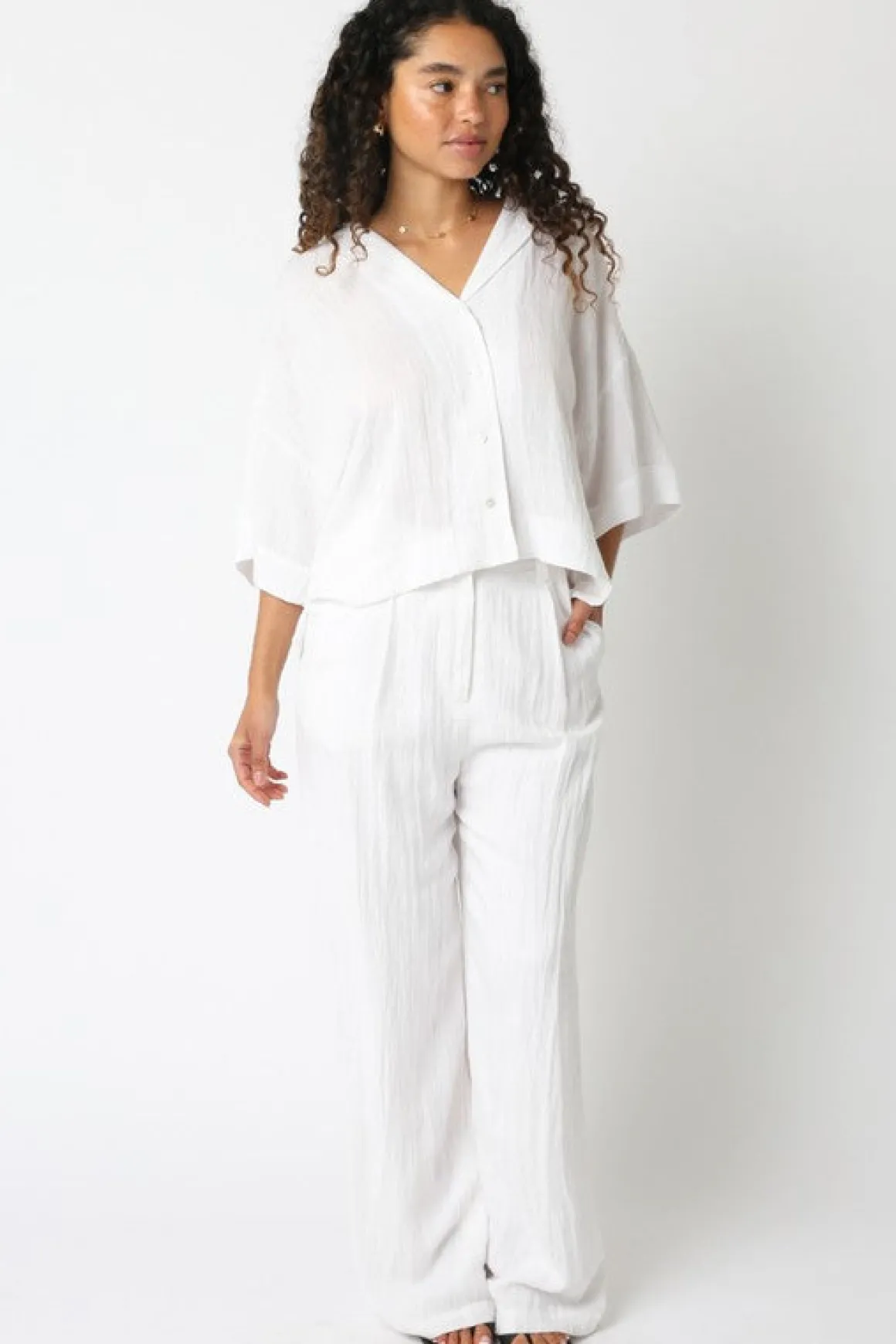 Danica High Waist Woven Wide Leg Pants White