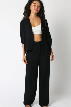 Danica High Waist Woven Wide Leg Pants Black