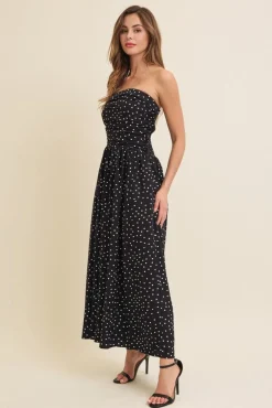 Darcy Sleeveless Ruched Polka Dot Print Maxi Dress Black