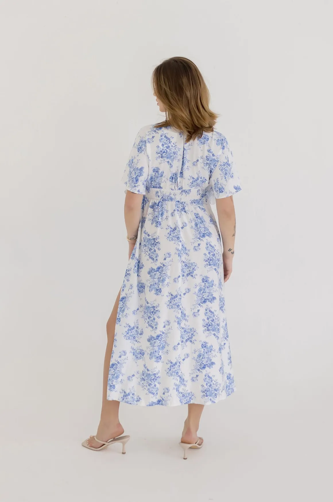 Debbie Kimono Sleeve Floral Print Maxi Dress Blue
