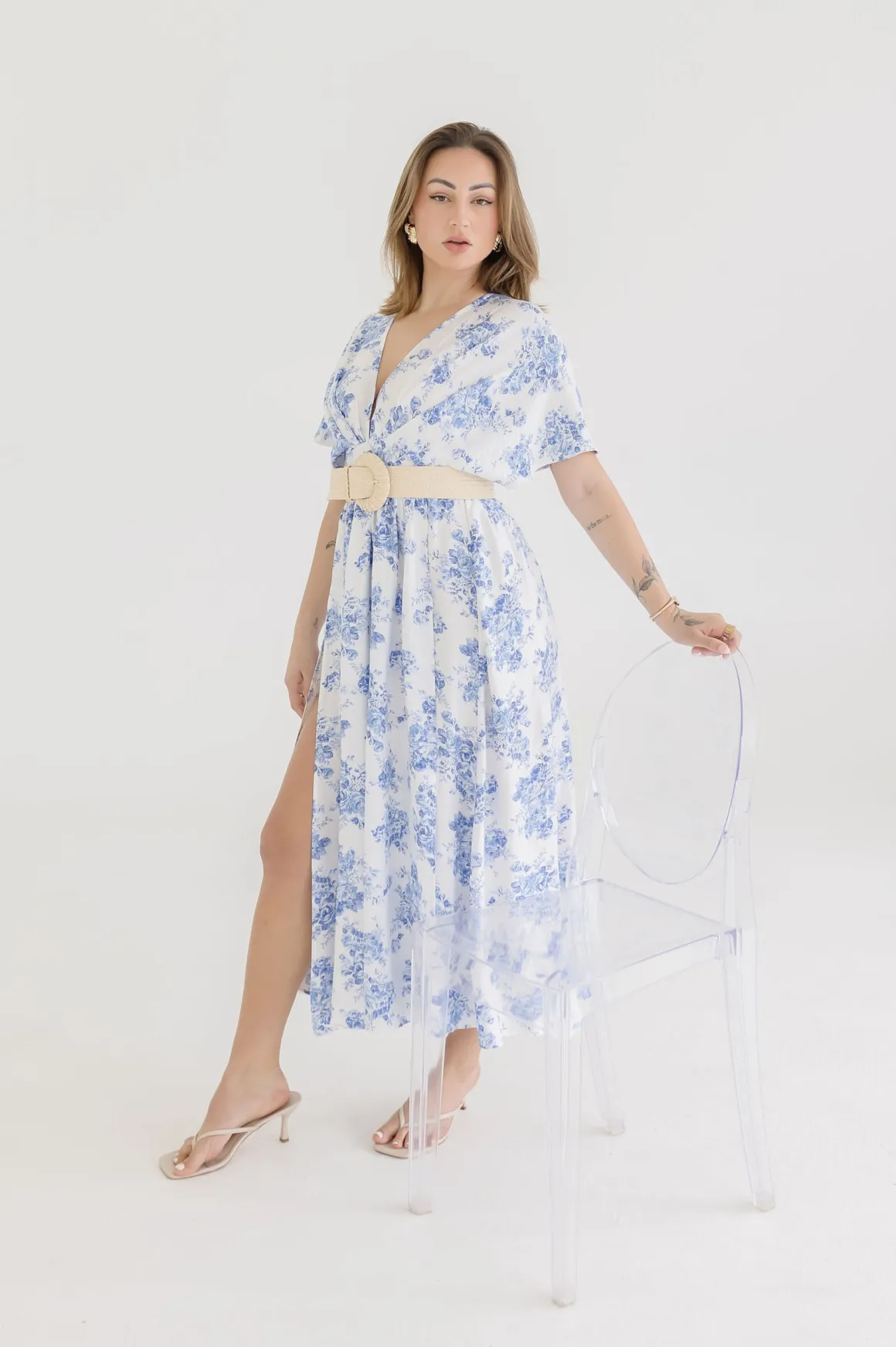 Debbie Kimono Sleeve Floral Print Maxi Dress Blue