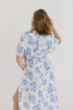 Debbie Kimono Sleeve Floral Print Maxi Dress Blue