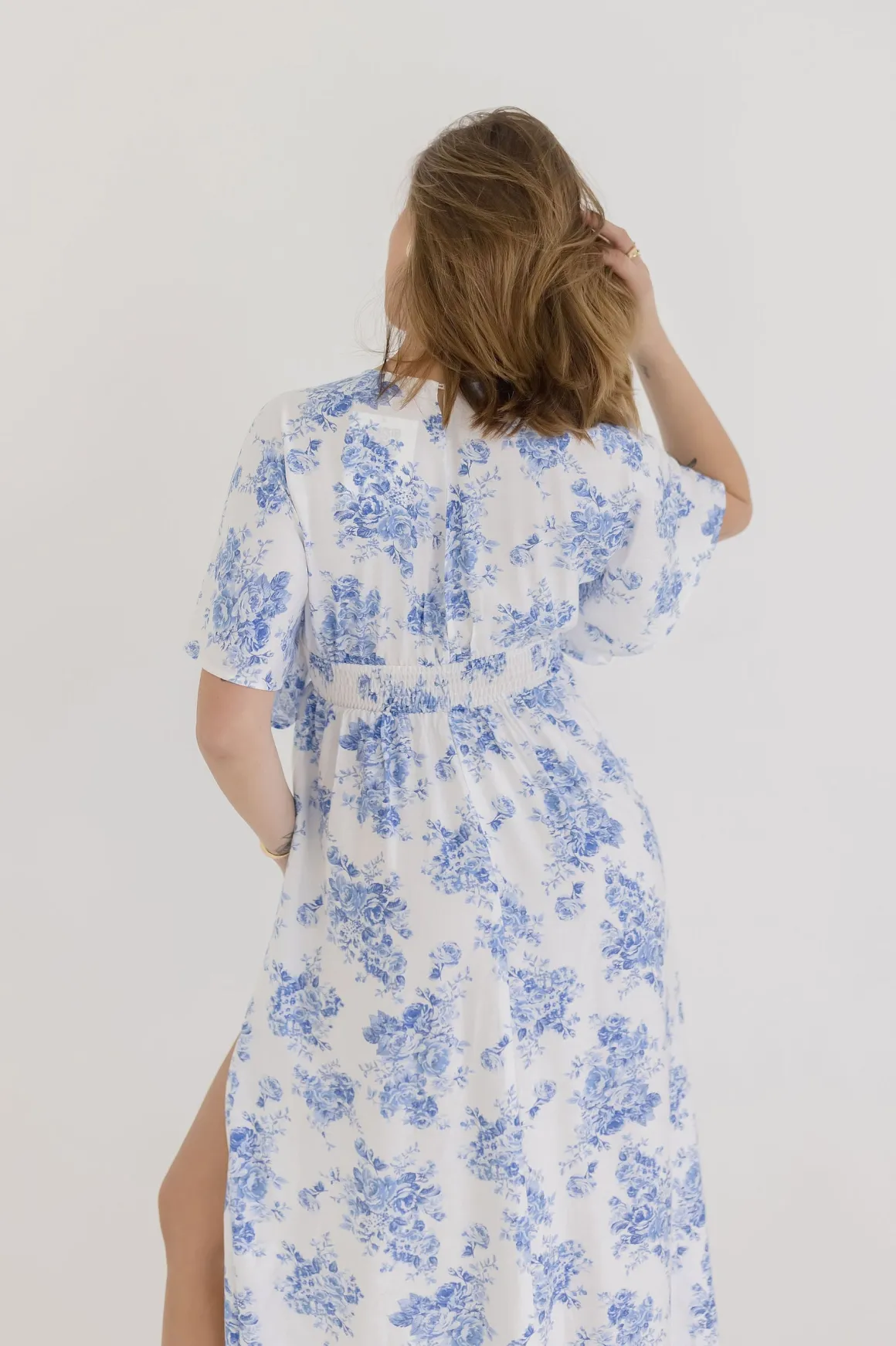 Debbie Kimono Sleeve Floral Print Maxi Dress Blue