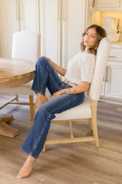 Deena Short Sleeve Crochet Top Beige