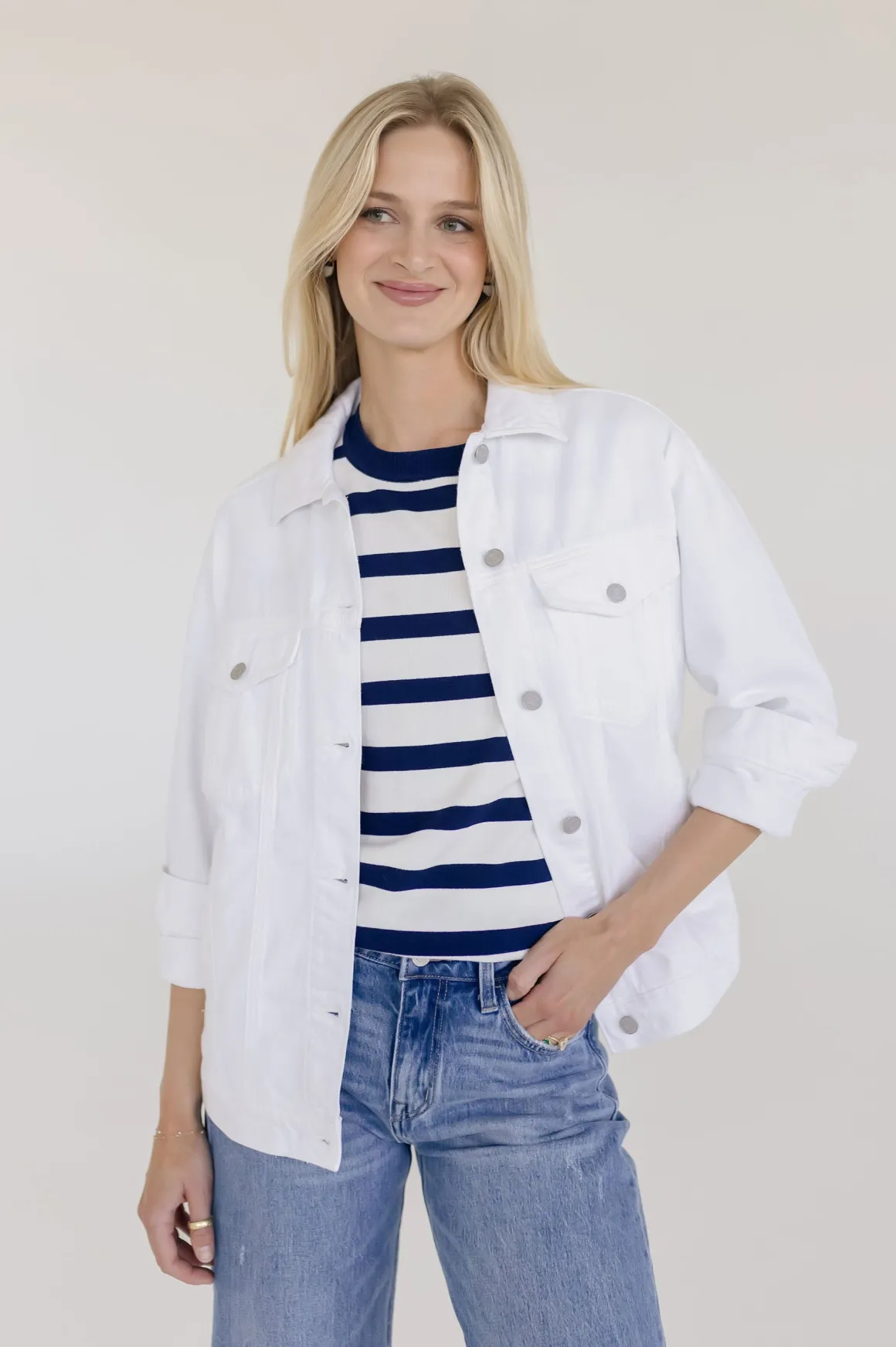 Delaney Long Sleeve Oversized Denim Jacket White
