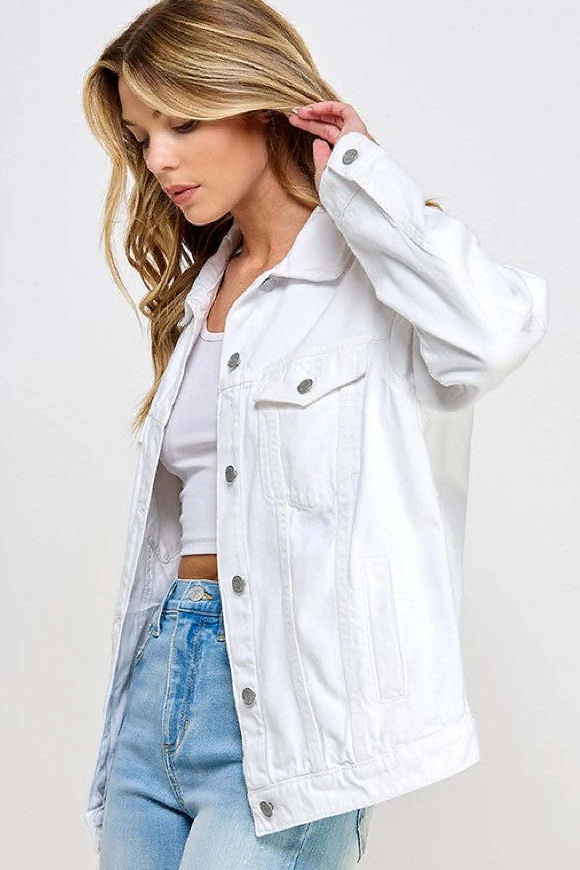 Delaney Long Sleeve Oversized Denim Jacket White