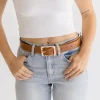 Diana Rectangle Metal Buckle Vegan Leather Belt Cognac