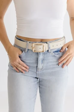 Diana Rectangle Metal Buckle Vegan Leather Belt Khaki