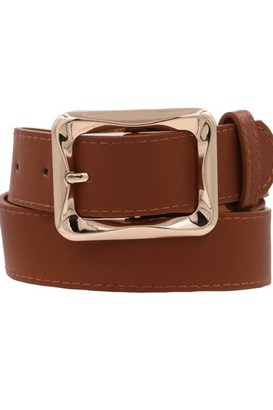 Diana Rectangle Metal Buckle Vegan Leather Belt Cognac