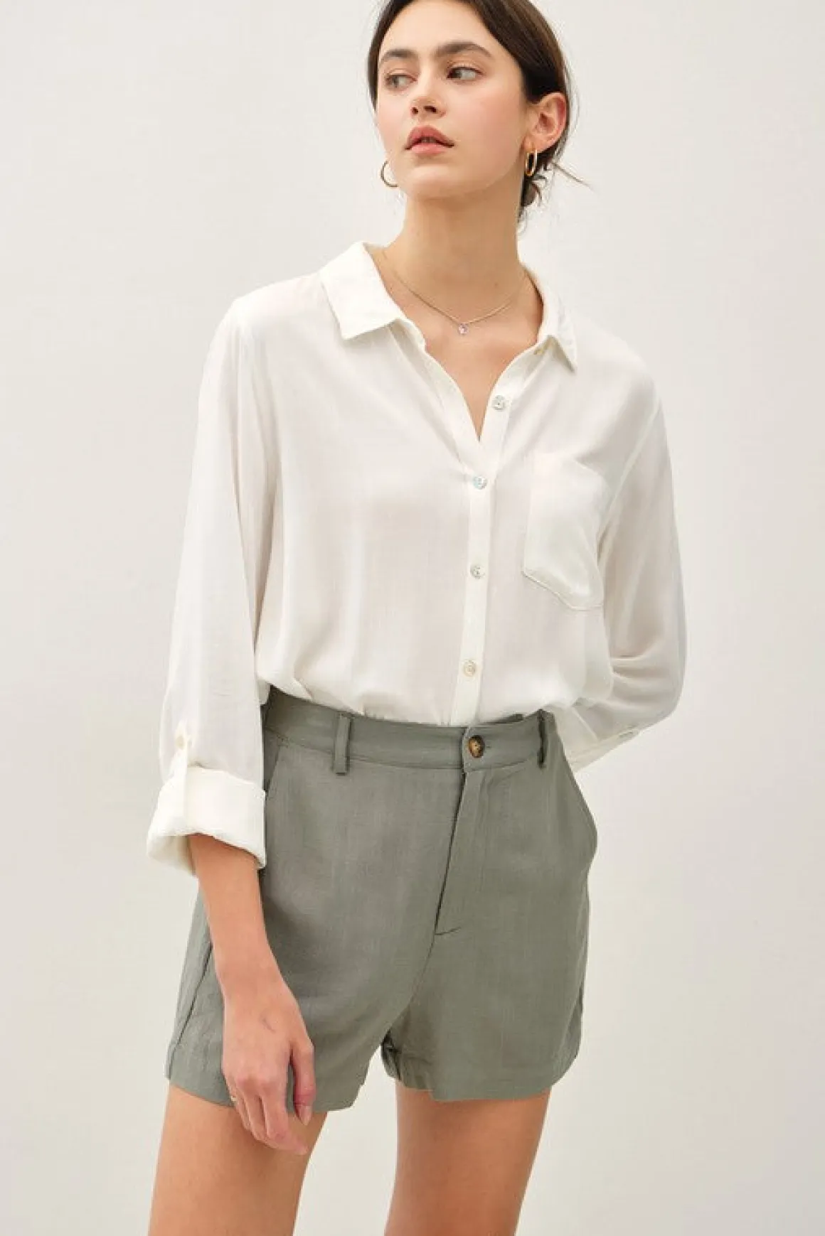 Dixie High Waist Linen Shorts Sage