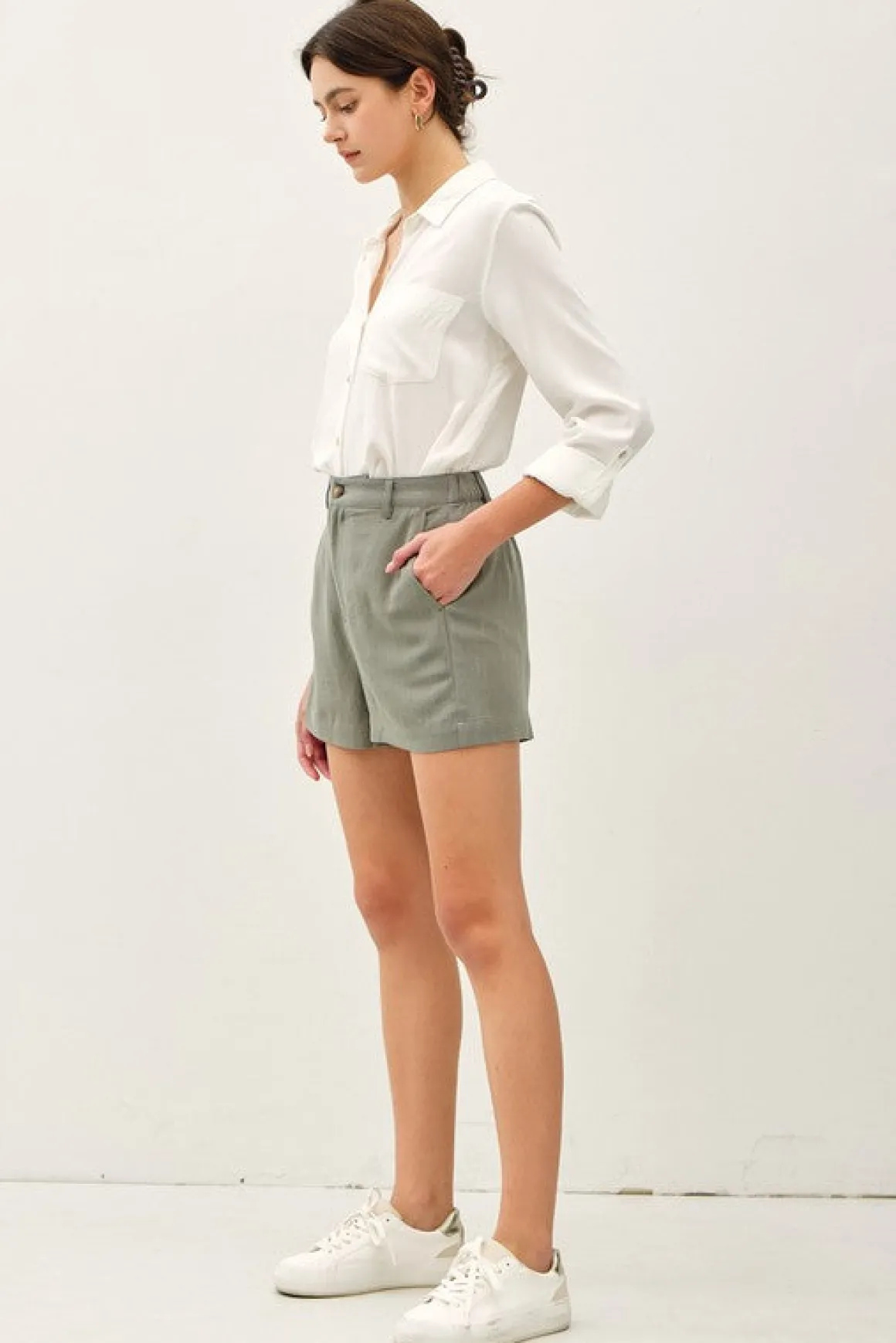 Dixie High Waist Linen Shorts Sage