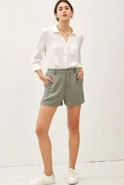 Dixie High Waist Linen Shorts Sage