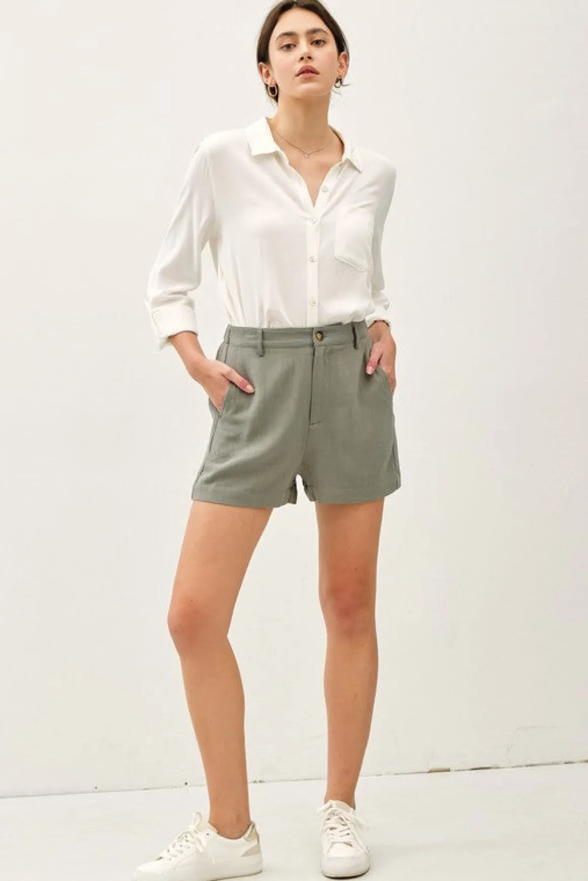 Dixie High Waist Linen Shorts Sage