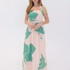 Dolly Halter Neck Floral Print Maxi Dress Green