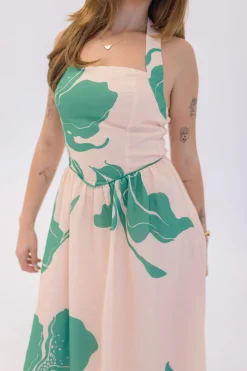 Dolly Halter Neck Floral Print Maxi Dress Green
