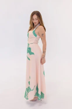Dolly Halter Neck Floral Print Maxi Dress Green