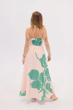 Dolly Halter Neck Floral Print Maxi Dress Green