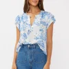 Doreen Short Ruffle Sleeve Floral Print Top Blue