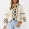 Dorothy Long Sleeve Jacquard Top Natural