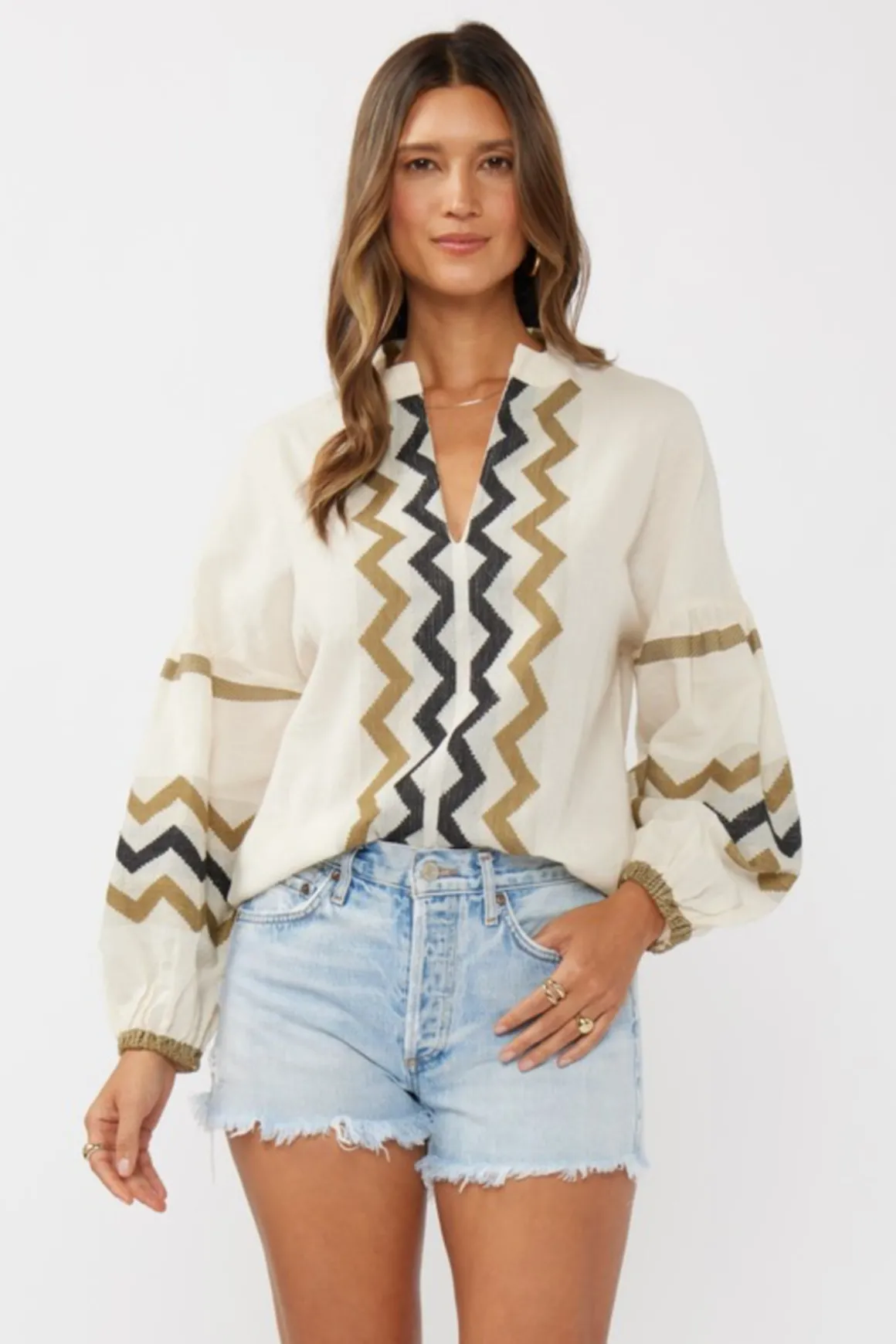 Dorothy Long Sleeve Jacquard Top Natural