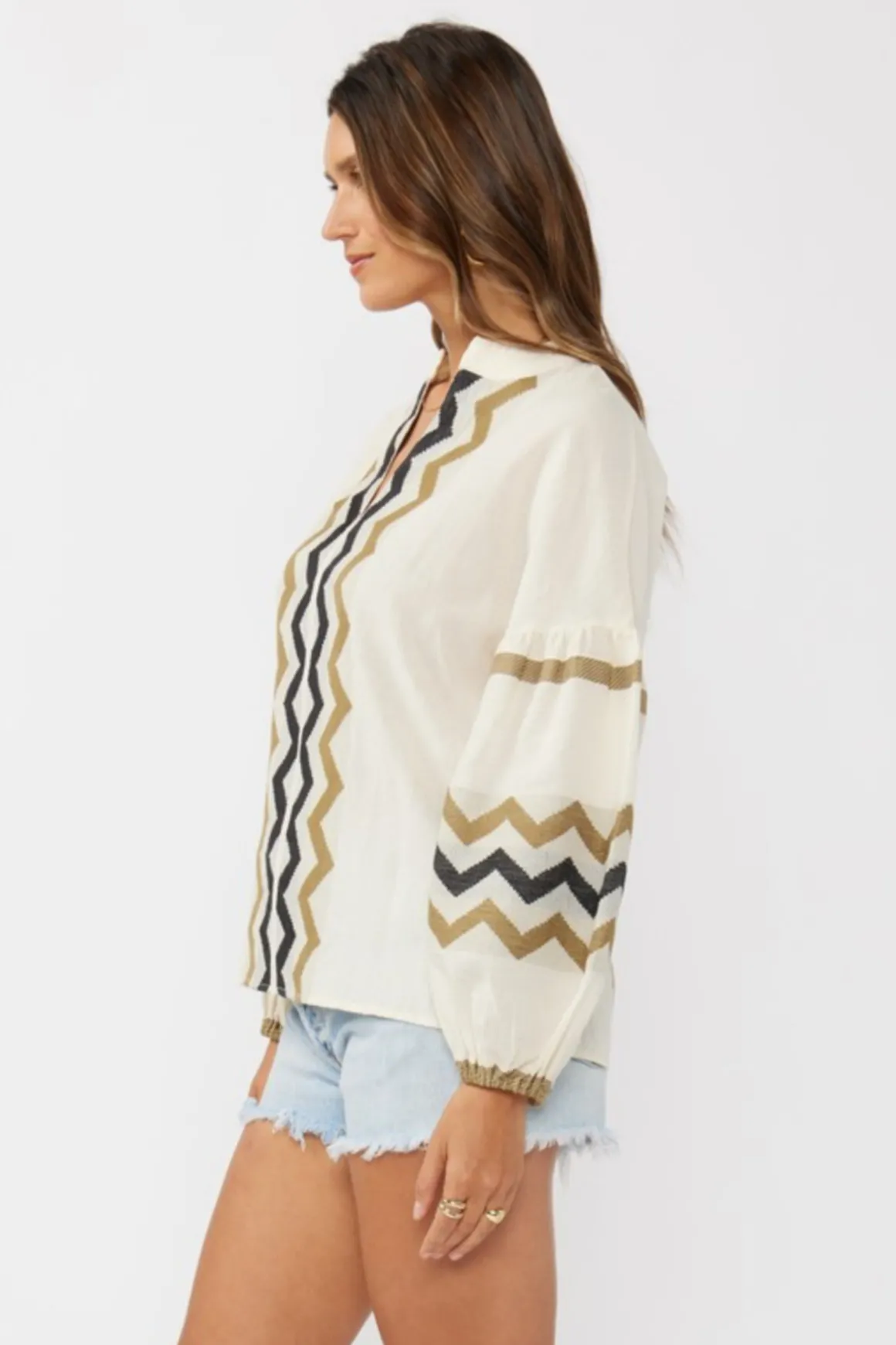 Dorothy Long Sleeve Jacquard Top Natural