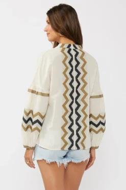 Dorothy Long Sleeve Jacquard Top Natural