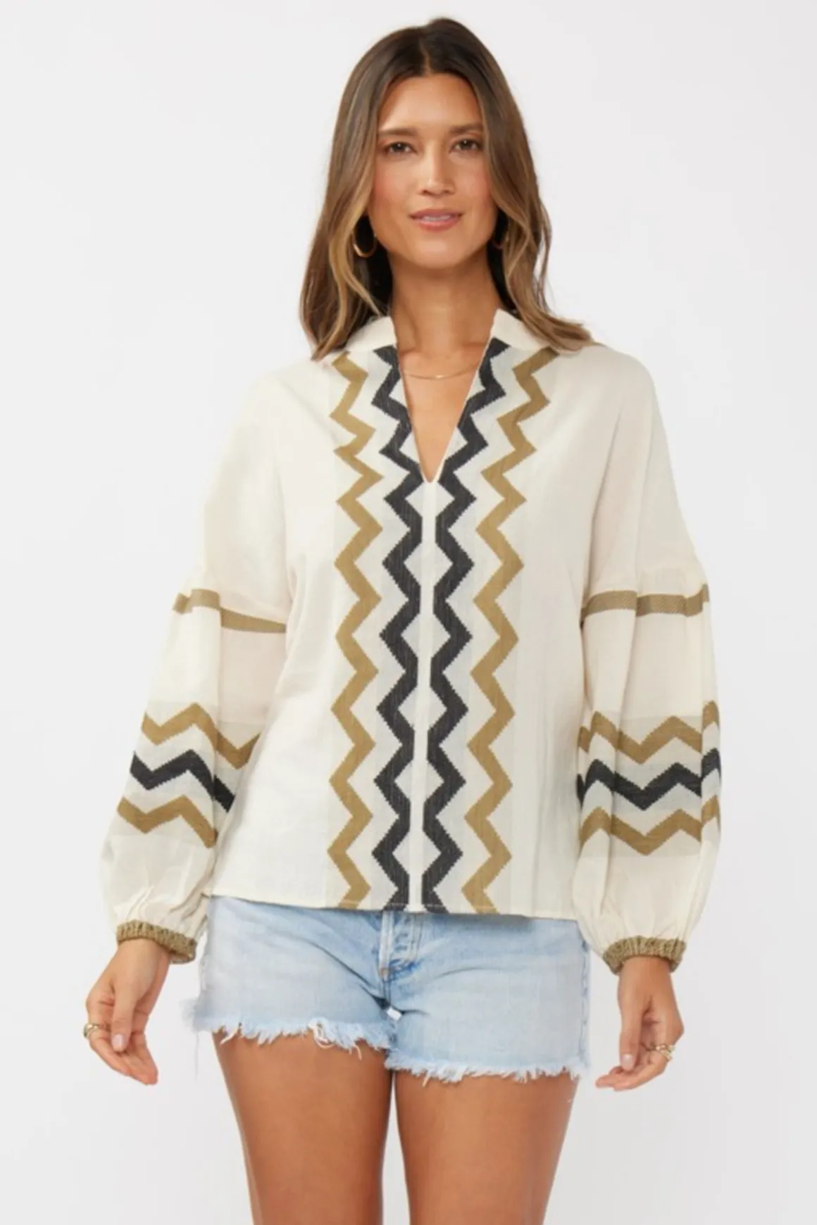 Dorothy Long Sleeve Jacquard Top Natural