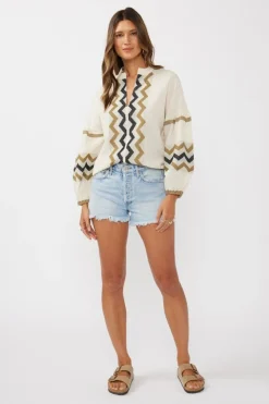 Dorothy Long Sleeve Jacquard Top Natural